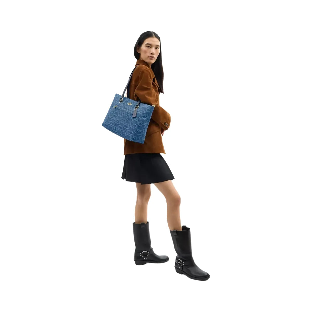 Coach Station Tote Bag In Signature Denim in Gold Indigo