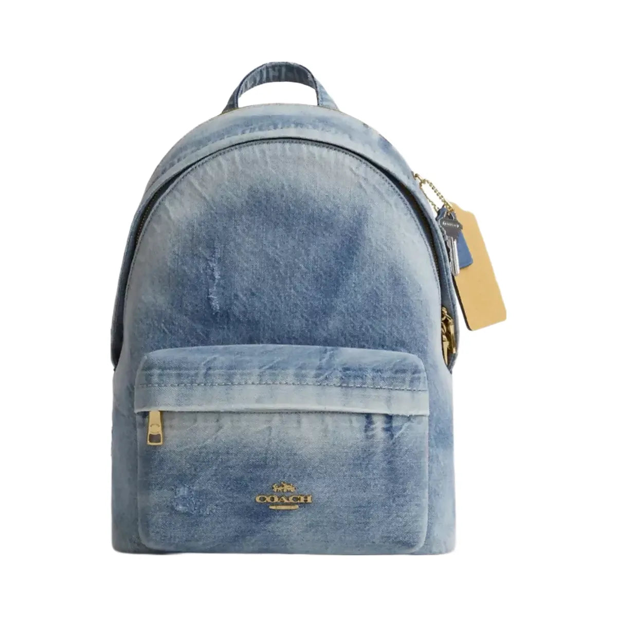 Coach Taylor Small Backpack In Loved Denim in Gold Light Indigo
