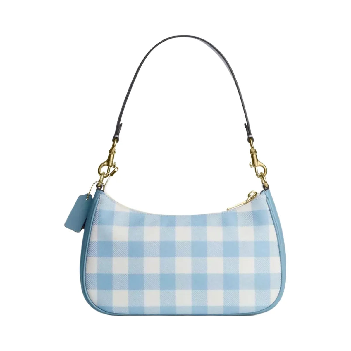 Coach Teri Shoulder Bag With Gingham Print And Charm in Gold Blue Multi