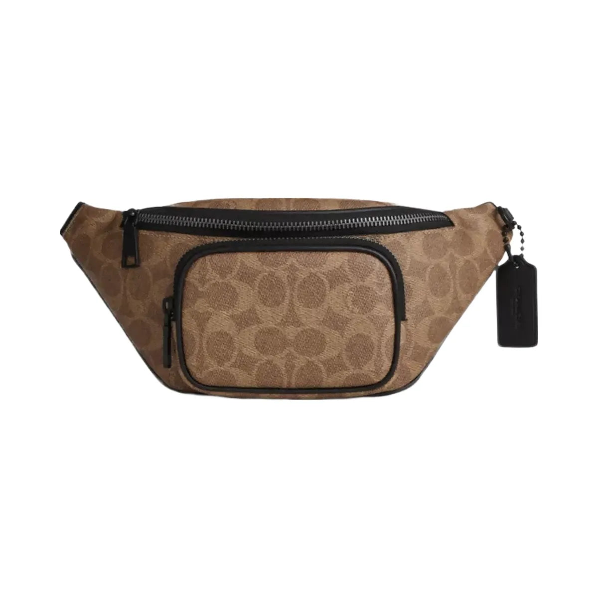 Coach Travis Belt Bag 30 In Signature Canvas in Matte Black Tan Black