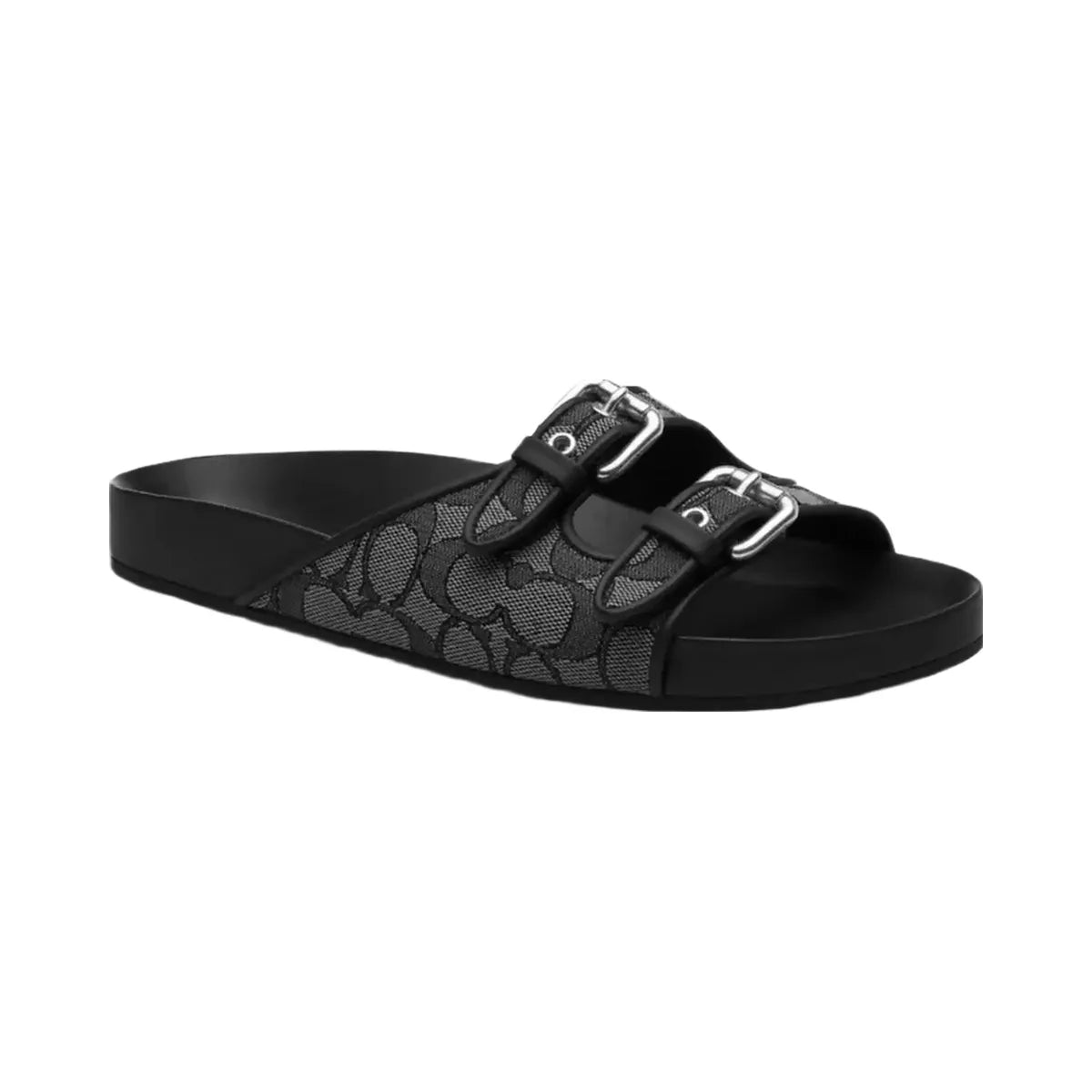 Coach Two Band Buckle Sandal In Signature Jacquard in Charcoal Black