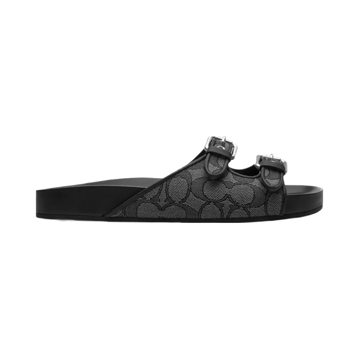 Coach Two Band Buckle Sandal In Signature Jacquard in Charcoal Black