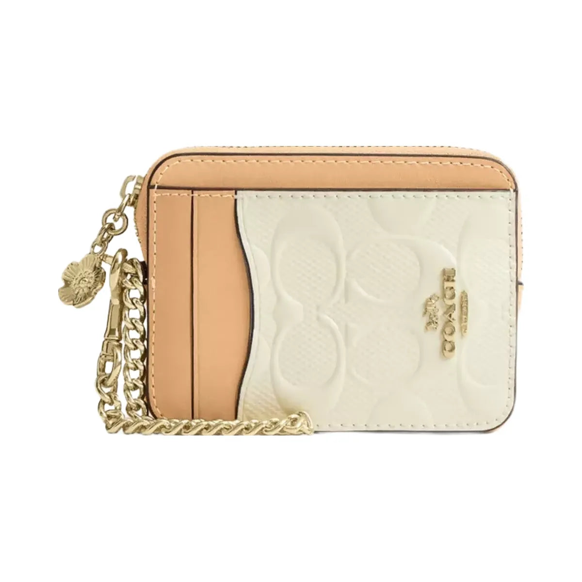 Coach Zip Card Case In Signature Leather With Charm in Gold Light Lemon