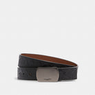 Coach Plaque Buckle Cut To Size Reversible Belt, 38 Mm Gunmetal Black Dark Saddle