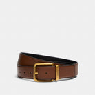 Coach Square Roller Buckle Cut To Size Reversible Belt, 38 Mm Antique Brass Dark Saddle Black