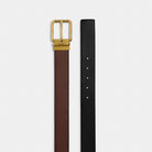 Coach Square Roller Buckle Cut To Size Reversible Belt, 38 Mm Antique Brass Dark Saddle Black