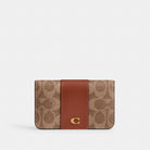 Coach Essential Slim Card Case In Signature Canvas Brass Tan Caramel