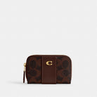 Coach Essential Small Zip Around Card Case In Signature Canvas Brass Maple