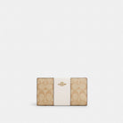 Coach Slim Zip Wallet In Signature Canvas With Stripe Gold Light Khaki Chalk Lt Saddle