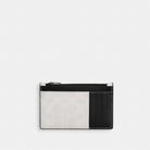 Coach Zip Card Case In Signature Canvas Chalk & Black