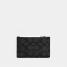 Coach Zip Card Case In Signature Canvas Gunmetal Charcoal Black