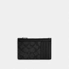 Coach Zip Card Case In Signature Canvas Gunmetal Charcoal Black