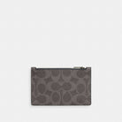 Coach Zip Card Case In Signature Canvas Gunmetal Grey Charcoal