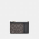 Coach Zip Card Case In Signature Canvas Gunmetal Grey Charcoal