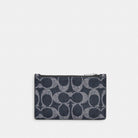 Coach Zip Card Case In Signature Canvas Silver Denim Chalk