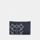 Coach Zip Card Case In Signature Canvas Silver Denim Chalk