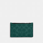 Coach Zip Card Case In Signature Canvas Silver Sea Green