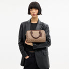 Coach Rowan Satchel Bag In Signature Canvas Gold Tan Brown