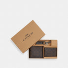 Coach Boxed 3 In 1 Wallet Gift Set In Signature Canvas Gunmetal Walnut Black