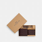 Coach Boxed 3 In 1 Wallet Gift Set In Signature Canvas Gunmetal Black Currant