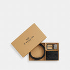 Coach Boxed Card Case And Belt Set In Signature Canvas Gunmetal Charcoal Black