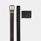 Coach Boxed Card Case And Belt Set In Signature Canvas Gunmetal Walnut Black