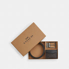 Coach Boxed Card Case And Belt Set In Signature Canvas Gunmetal Walnut Black
