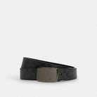 Coach Boxed Plaque And Harness Buckle Cut To Size Reversible Belt, 38 Mm Gunmetal Charcoal Black