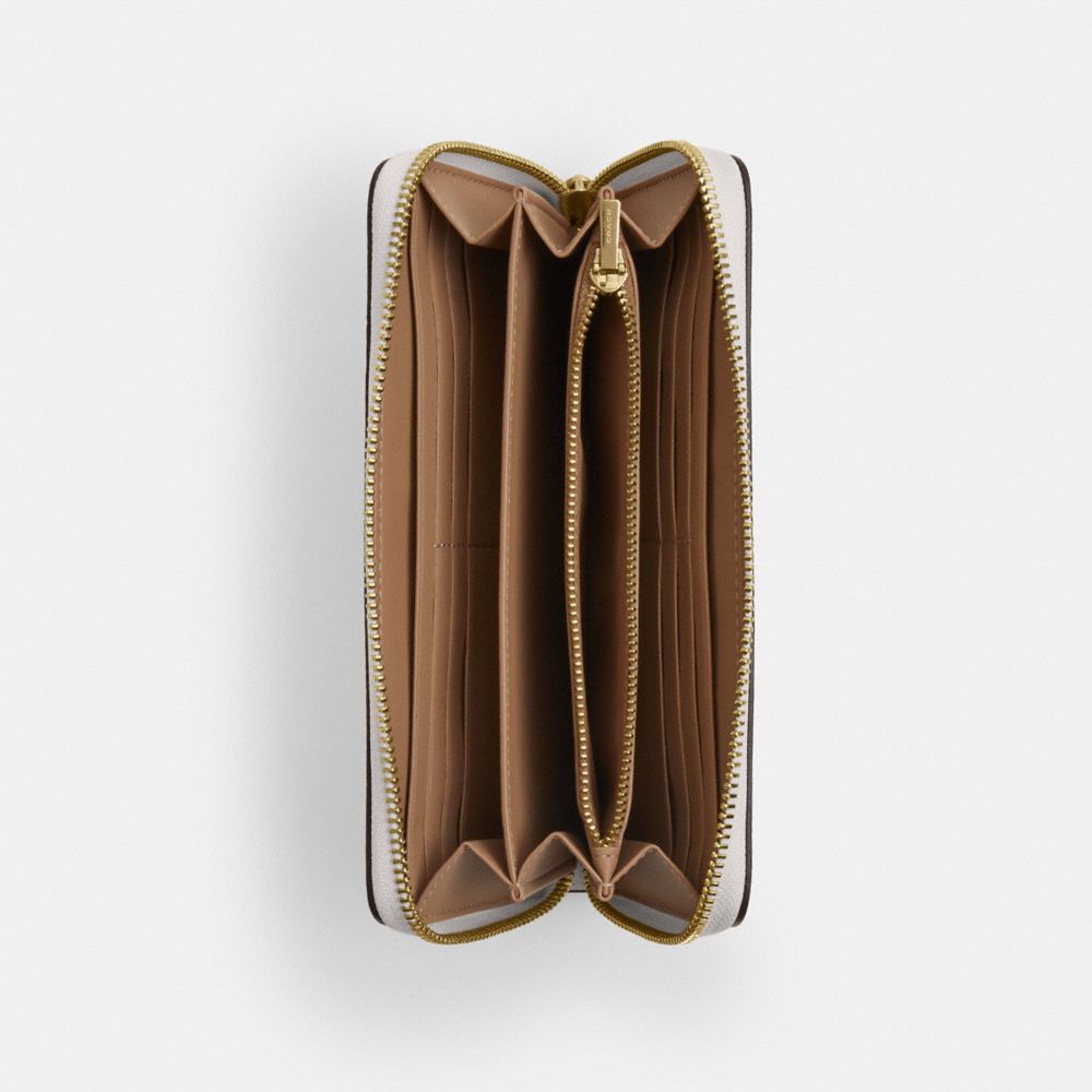 Coach Long Zip Around Wallet In Signature Canvas Gold White Chalk