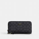 Coach Long Zip Around Wallet In Signature Canvas Gunmetal Charcoal Black