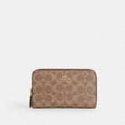 Coach Medium Id Zip Wallet In Signature Canvas Gold Tan Brown