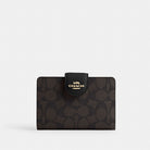 Coach Medium Corner Zip Wallet In Signature Canvas Gold Walnut Black