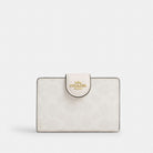 Coach Medium Corner Zip Wallet In Signature Canvas Gold White Chalk