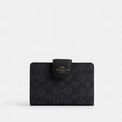 Coach Medium Corner Zip Wallet In Signature Canvas Gunmetal Charcoal Black