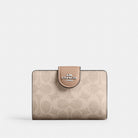 Coach Medium Corner Zip Wallet In Signature Canvas Silver Sand Taupe
