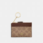 Coach Mini Skinny Id Case In Signature Canvas Gold Tan Brown