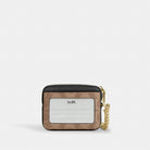 Coach Zip Card Case In Signature Canvas Gold Tan Black