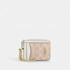 Coach Zip Card Case In Signature Canvas Gold Sand Chalk