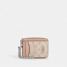 Coach Zip Card Case In Signature Canvas Silver Sand Taupe