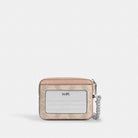 Coach Zip Card Case In Signature Canvas Silver Sand Taupe