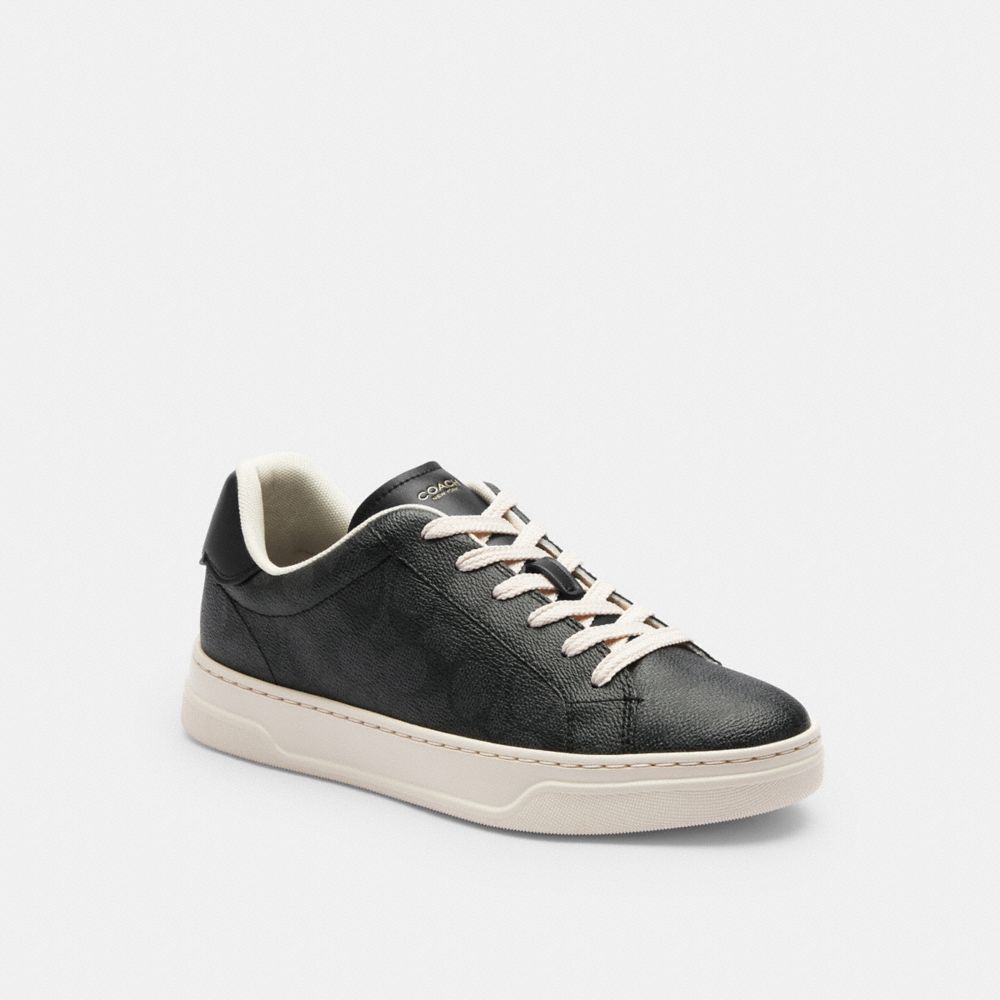Women's Coach High Line Sneaker In Signature Canvas Charcoal Black
