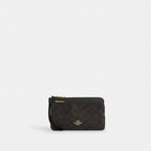 Coach Double Zip Wallet In Signature Canvas Gold Walnut Black