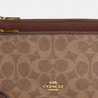 Coach Double Zip Wallet In Signature Canvas Gold Tan Brown