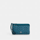 Coach Double Zip Wallet In Signature Canvas Silver Aquamarine