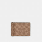 Coach Slim Money Clip Billfold Wallet In Signature Canvas Gunmetal Tan Black