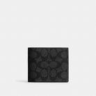 Coach Id Billfold Wallet In Signature Canvas Gunmetal Charcoal Black