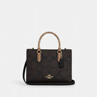 Coach Maggie Small Tote Bag In Blocked Signature Canvas Gold Walnut Tan