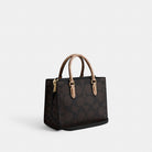 Coach Maggie Small Tote Bag In Blocked Signature Canvas Gold Walnut Tan