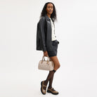 Coach Rowan Satchel Bag In Blocked Signature Canvas Gold Sand Tan
