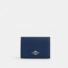 Coach Card Holder Wallet In Signature Canvas Gold Tan Deep Blue